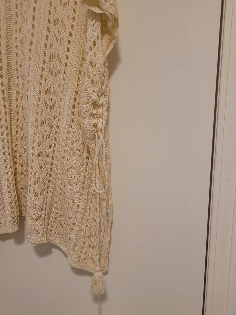Crochet Open-Knit Kimono Cover-Up in Cream - Picture 3 of 3